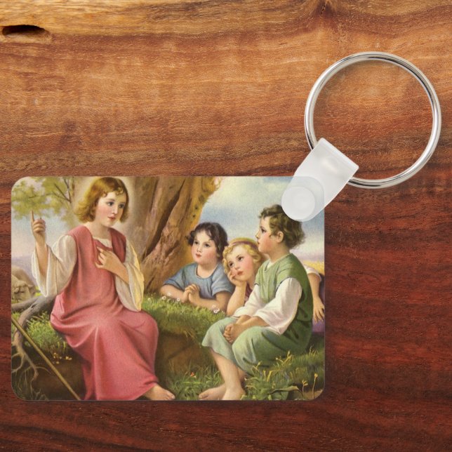 Jesus Christ Teaching Children, Vintage Religion Key Ring (Front)