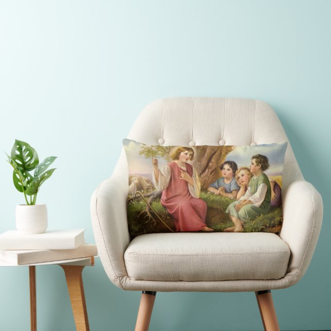 Jesus Christ Teaching Children, Vintage Religion Lumbar Cushion (Chair)