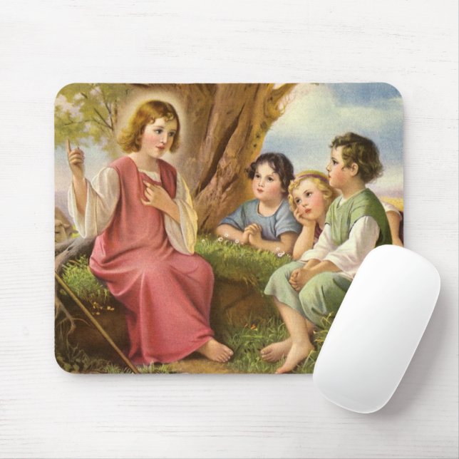 Jesus Christ Teaching Children, Vintage Religion Mouse Mat (With Mouse)