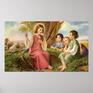 Jesus Christ Teaching Children, Vintage Religion Poster