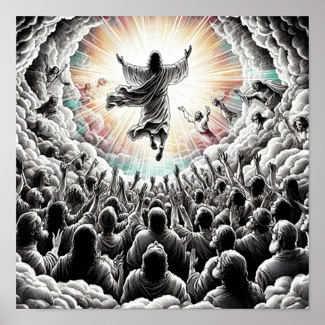 Jesus Christ The Rapture Religious Christian Art  Poster (Front)