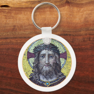 Jesus Christ, Vintage Art Mosaic, Biblical Key Ring