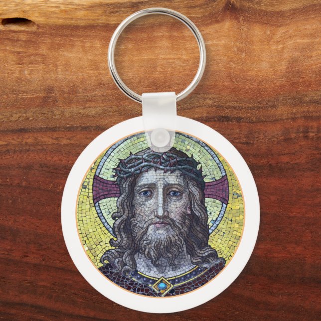 Jesus Christ, Vintage Art Mosaic, Biblical Key Ring (Front)