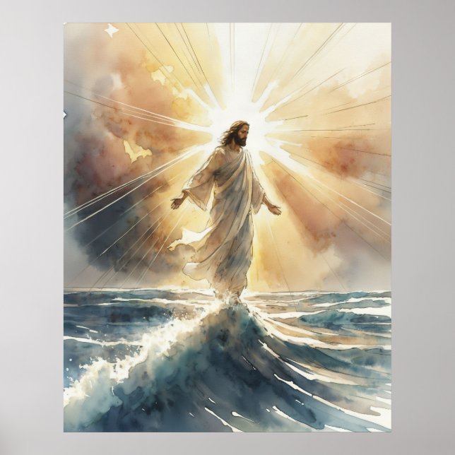Jesus Christ Walking on Water Poster (Front)