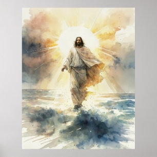 Jesus Christ Walking on Water Poster