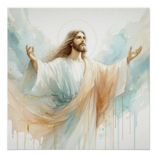 Jesus Christ Watercolor Art Poster