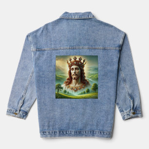 Jesus Christ wearing Kings Crown Landscape Art  Denim Jacket