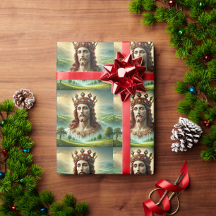 Jesus Christ wearing Kings Crown Landscape Art Wrapping Paper