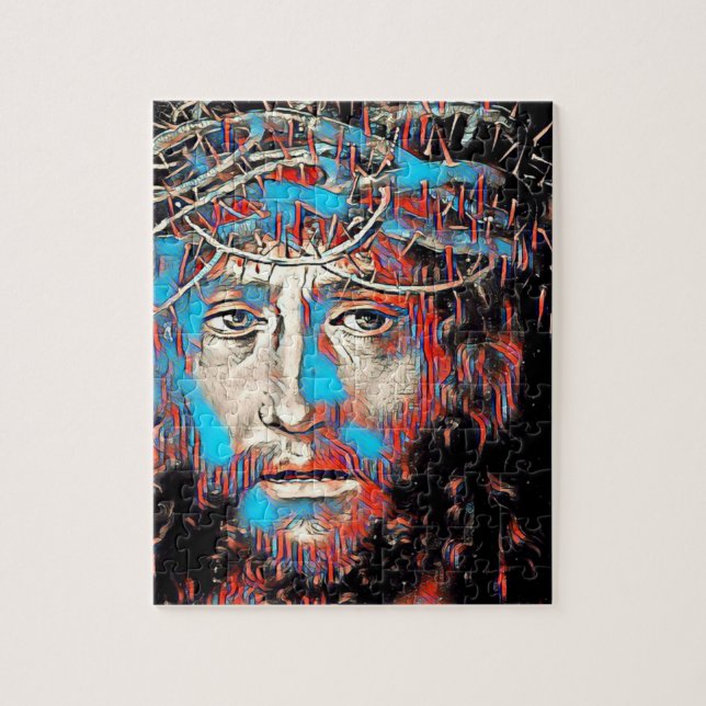 Jesus Christ Wearing Thorn Crown Abstract Painting Jigsaw Puzzle (Vertical)