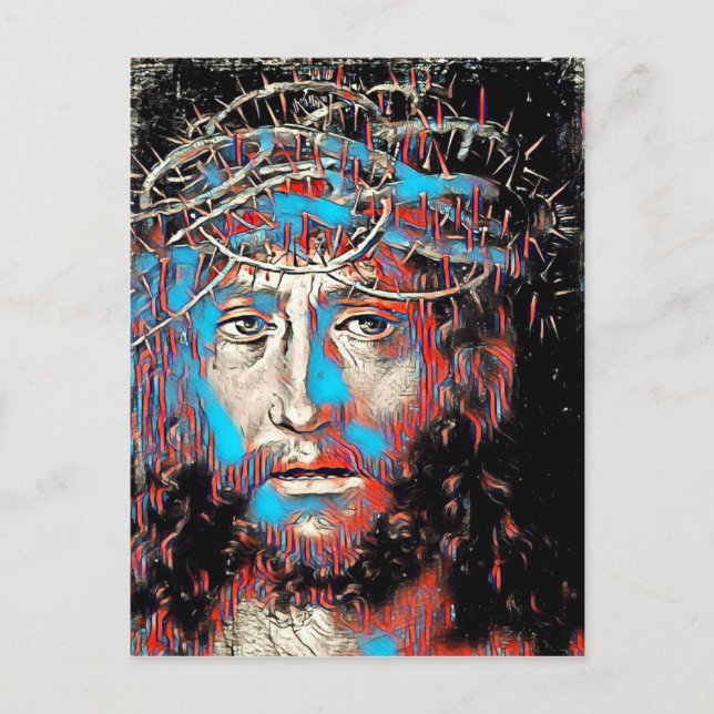 Jesus Christ Wearing Thorn Crown Abstract Painting Postcard (Front)