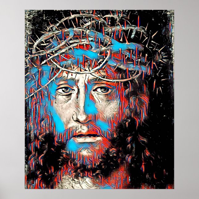 Jesus Christ Wearing Thorn Crown Abstract Painting Poster (Front)