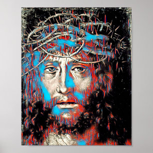 Jesus Christ Wearing Thorn Crown Abstract Painting Poster