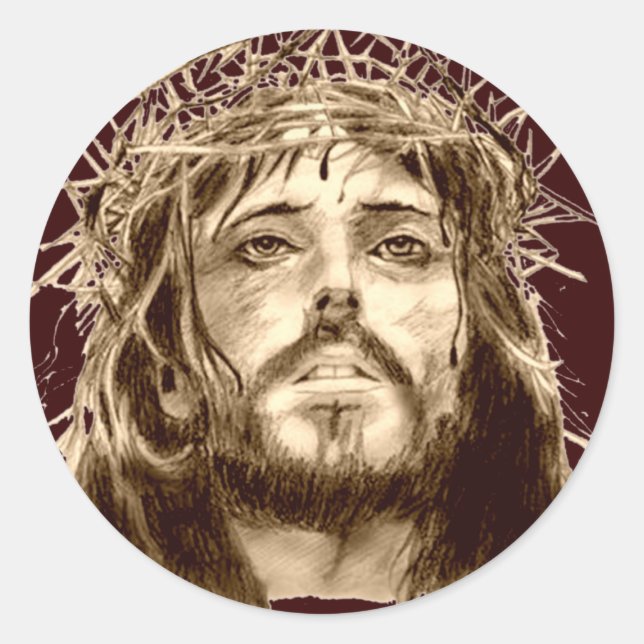 Jesus Christ with a Crown of Thorns Classic Round Sticker (Front)