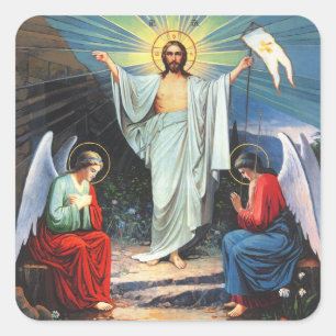 Jesus Christ with Angels and his Resurrection Square Sticker