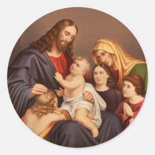 Jesus Christ with Children Premium Fine Art Classic Round Sticker