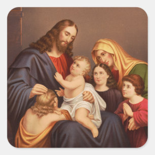 Jesus Christ with Children Premium Fine Art Square Sticker