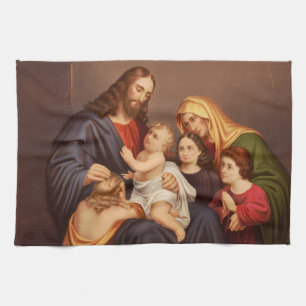 Jesus Christ with Children Premium Fine Art Tea Towel