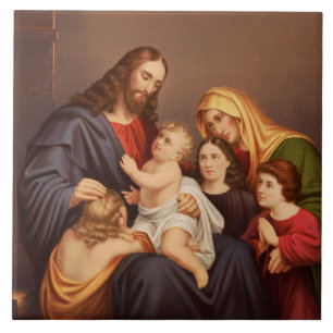 Jesus Christ with Children Premium Fine Art Tile