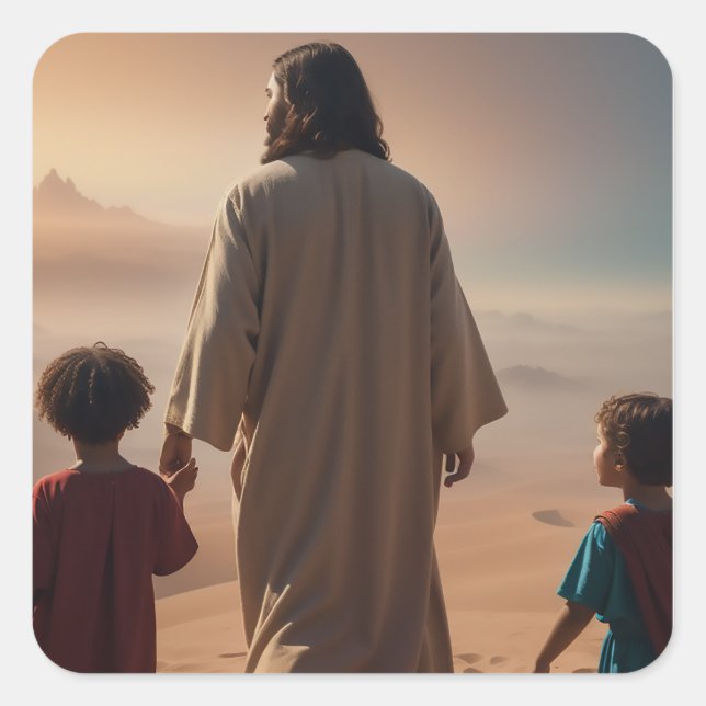 Jesus Christ with Children Square Sticker (Front)