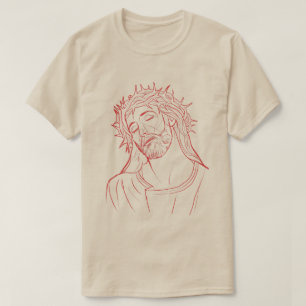 Jesus Christ with Crown of Thorns Portrait Red T-Shirt
