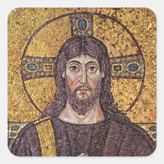 Jesus Christ with Holy Spirit Flame Mosaic Square Sticker (Front)