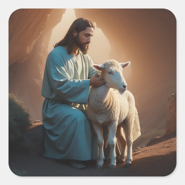 Jesus Christ with Lamb Square Sticker (Front)
