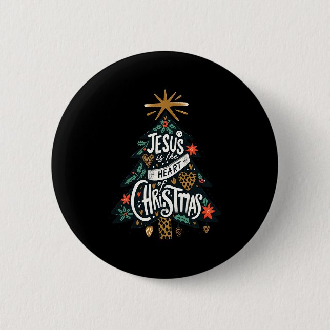 Jesus Christian Christmas Tree Men Women Kids Xmas 6 Cm Round Badge (Front)