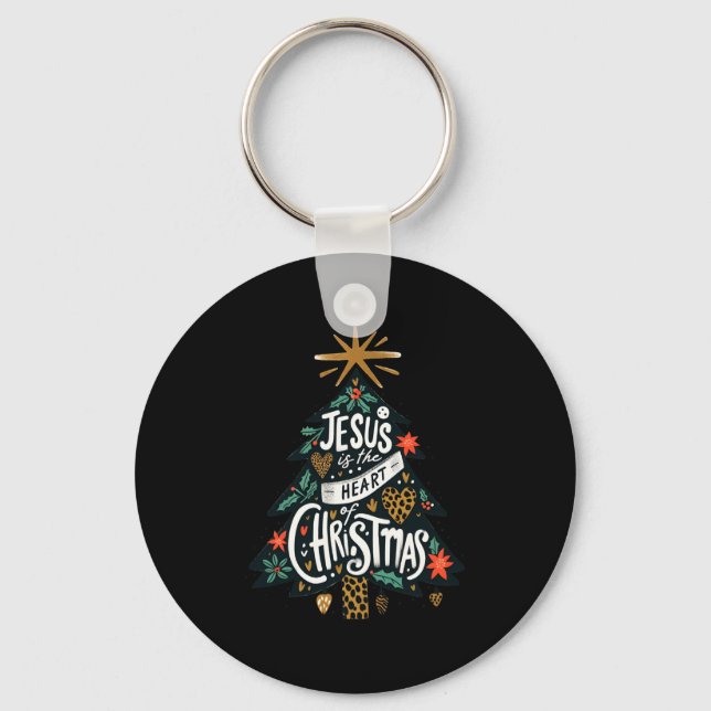 Jesus Christian Christmas Tree Men Women Kids Xmas Key Ring (Front)
