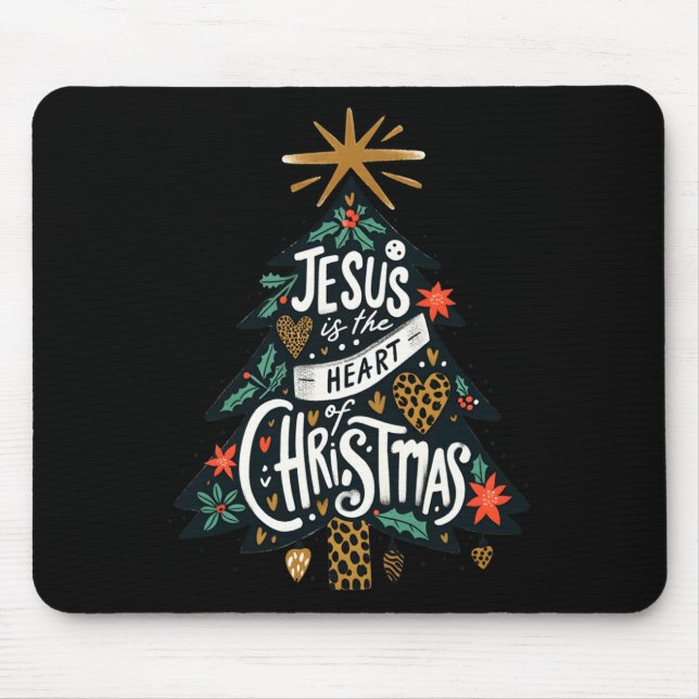 Jesus Christian Christmas Tree Men Women Kids Xmas Mouse Mat (Front)