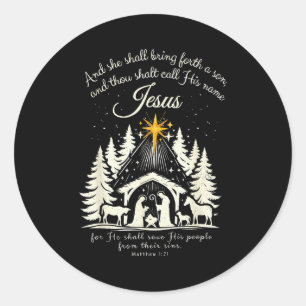 Jesus Christian Christmas Xmas Tree Family Pajamas Classic Round Sticker