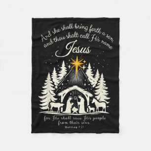 Jesus Christian Christmas Xmas Tree Family Pajamas Fleece Blanket