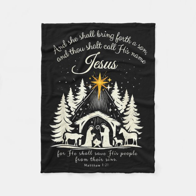 Jesus Christian Christmas Xmas Tree Family Pajamas Fleece Blanket (Front)