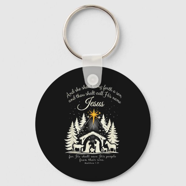 Jesus Christian Christmas Xmas Tree Family Pajamas Key Ring (Front)