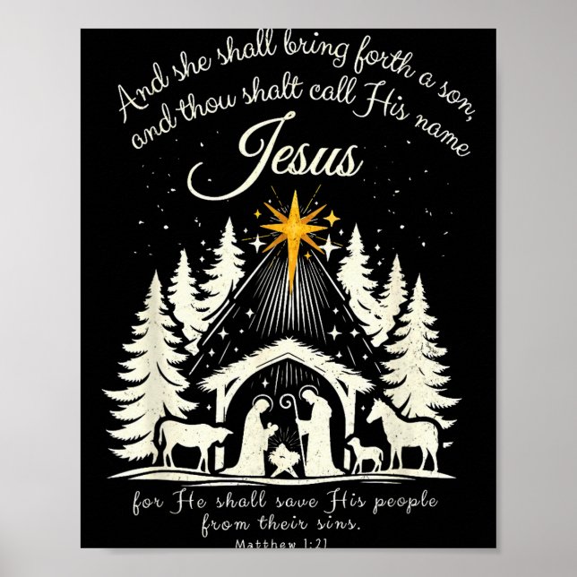 Jesus Christian Christmas Xmas Tree Family Pajamas Poster (Front)