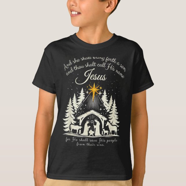 Jesus Christian Christmas Xmas Tree Family Pajamas T-Shirt (Front)