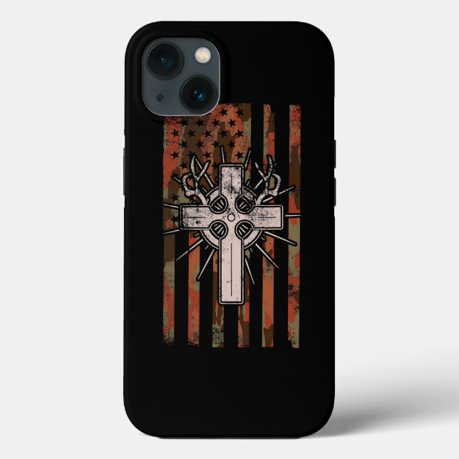 Jesus Christian Cross Hunting American Flag Camo D Case-Mate iPhone Case (Back)