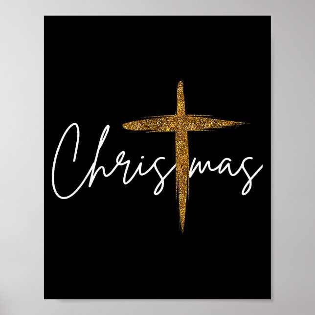 Jesus Christian Cross Merry Christmas Pajamas Fami Poster (Front)