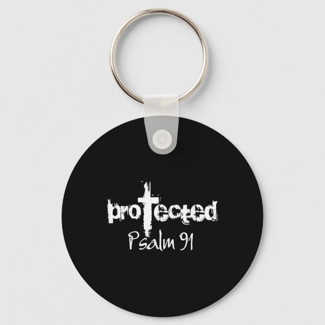 Jesus Christian Design - God Protected Psalm 91 Bi Key Ring (Front)