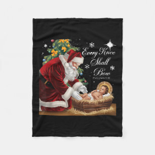 Jesus Christian Santa Christmas Xmas Every Knee Sh Fleece Blanket