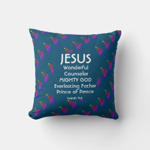 JESUS Christian Scripture Isaiah 9:6 BLUE Cushion