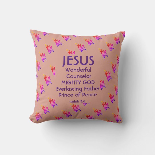 JESUS Christian Scripture Isaiah 9:6 PINK Cushion (Front)