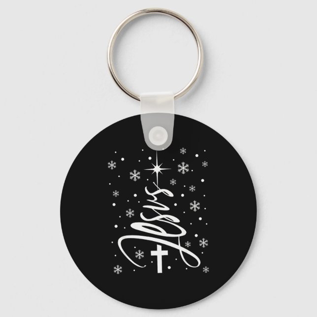 Jesus Christian Xmas Tree Snowflake Holiday Merry  Key Ring (Front)