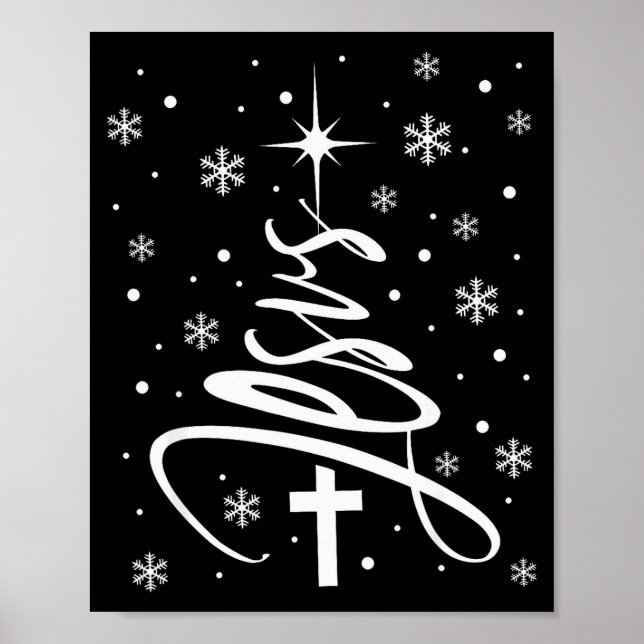 Jesus Christian Xmas Tree Snowflake Holiday Merry  Poster (Front)