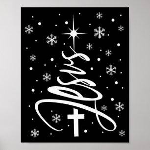 Jesus Christian Xmas Tree Snowflake Holiday Merry Poster