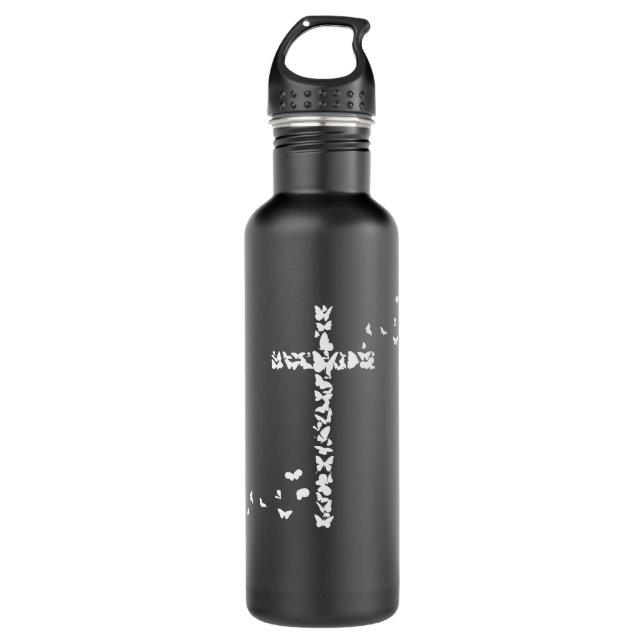 Jesus Christians Christianity Butterflies Cross 710 Ml Water Bottle (Front)