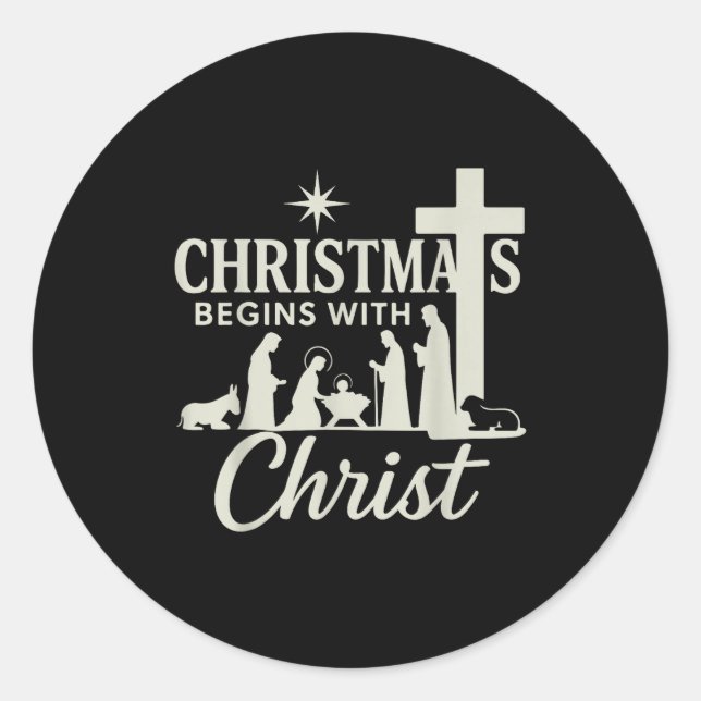 Jesus Christmas Begins With Christ Pjs Pajamas Tod Classic Round Sticker (Front)