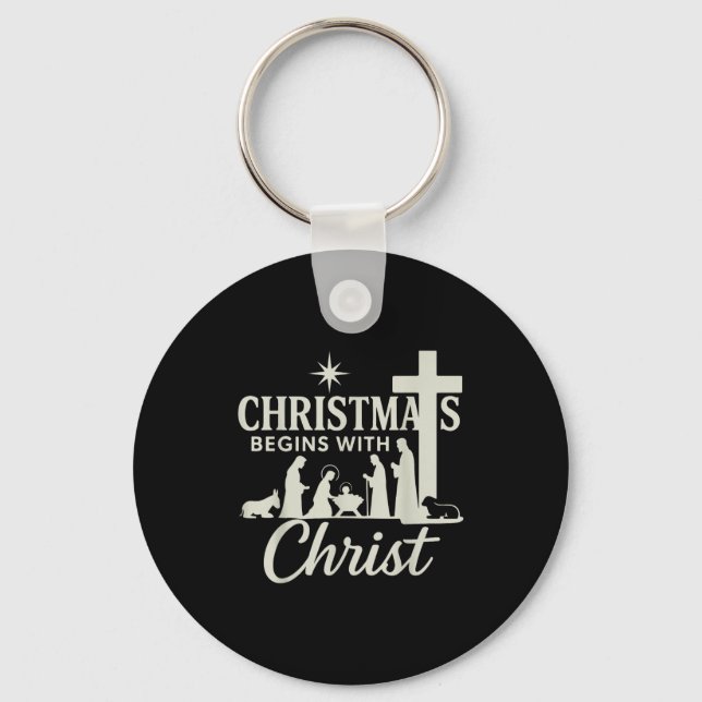 Jesus Christmas Begins With Christ Pjs Pajamas Tod Key Ring (Front)