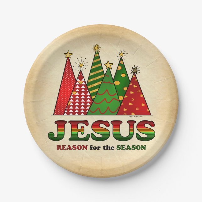 Jesus Christmas Trees Paper Plate (Front)