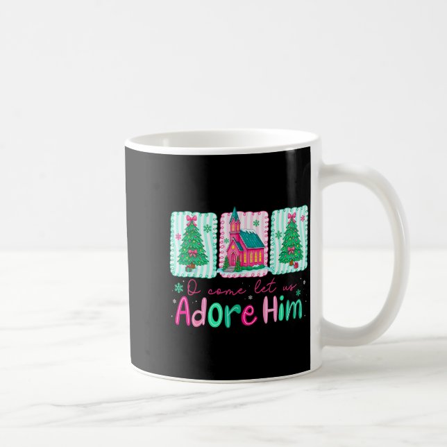 Jesus Christmas Xmas Tree Preppy Oh Come Let Us Ad Coffee Mug (Right)