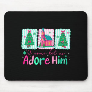 Jesus Christmas Xmas Tree Preppy Oh Come Let Us Ad Mouse Mat